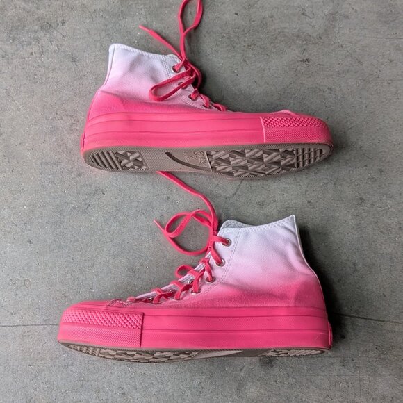 Converse All Star Chuck Taylor White Pink Ombre Gradient High Top Sneakers - Picture 8 of 13